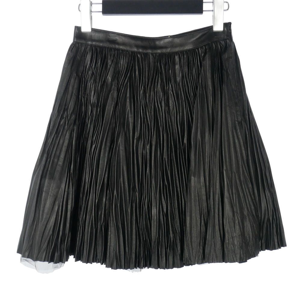 Saint Laurent Paris Lambskin Pleated Skirt Mini Length Tulle Layered 36 Black