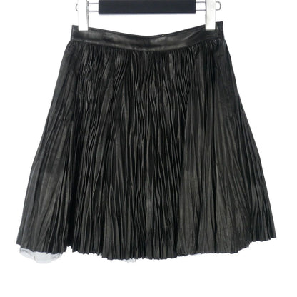 Saint Laurent Paris Lambskin Pleated Skirt Mini Length Tulle Layered 36 Black