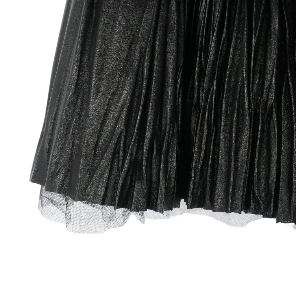 Saint Laurent Paris Lambskin Pleated Skirt Mini Length Tulle Layered 36 Black — view 3