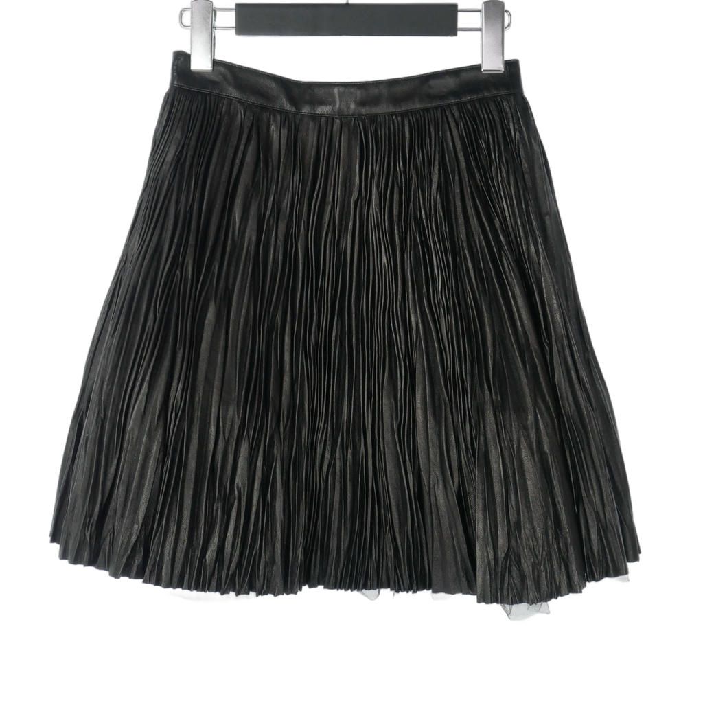 Saint Laurent Paris Lambskin Pleated Skirt Mini Length Tulle Layered 36 Black — view 4