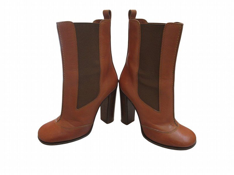 Celine Side Gore Boots High Block Heels Brown — view 6