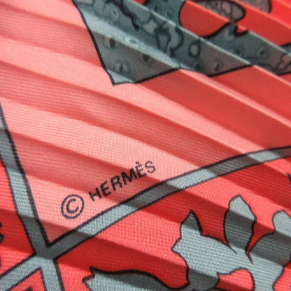 Hermes Pleated Scarf Carre 90 Silk de la Perriere People Animal Orange Blue — view 7