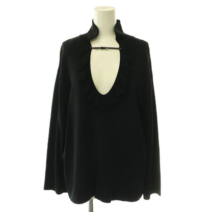 Gucci Gathered Frill Neck Blouse Pullover Long Sleeve L Black HS Sweater