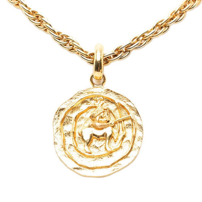 Chanel CC Logo Horse Medallion Vintage Chain Pendant Gold Plated