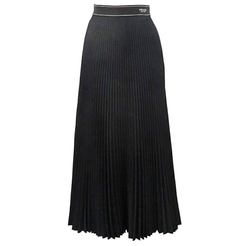Prada Long Pleated Skirt 36 Black Polyester