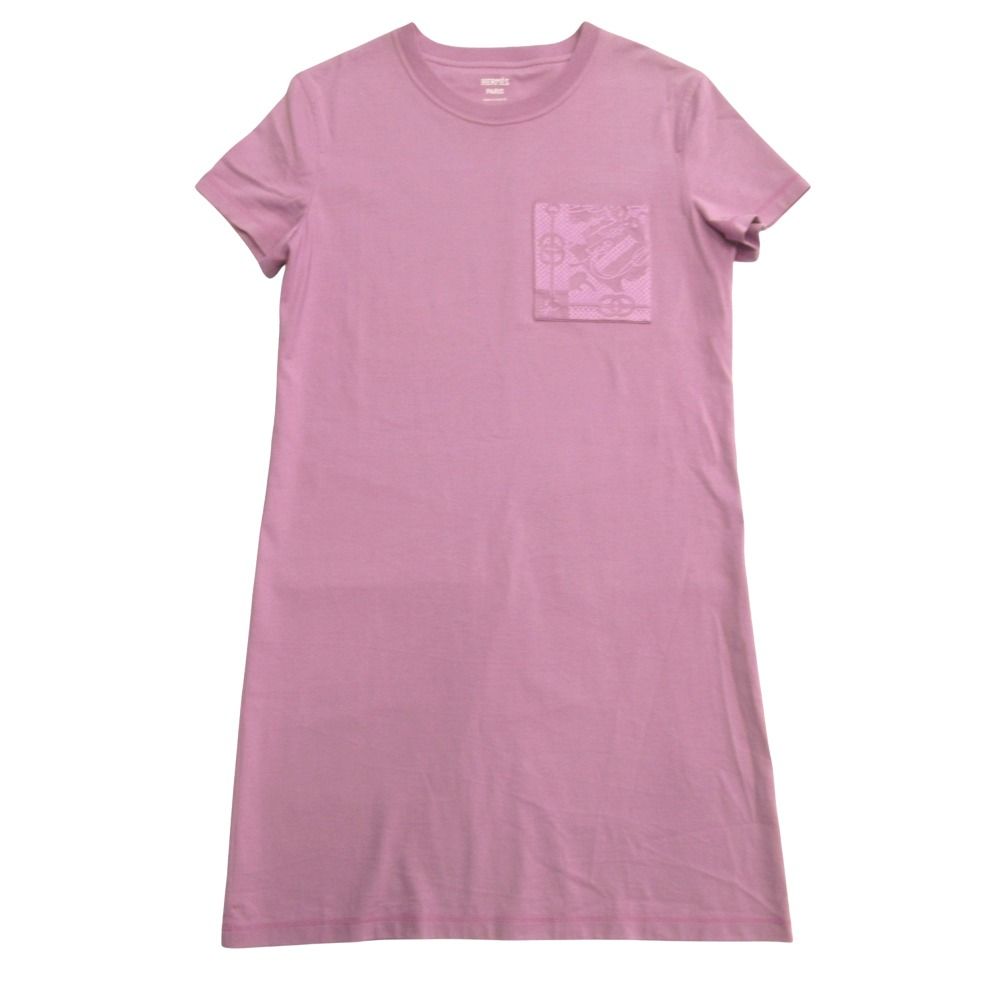 Hermes Jacquard Pocket Dress Top Horse Tackle Embroidery 36 Purple