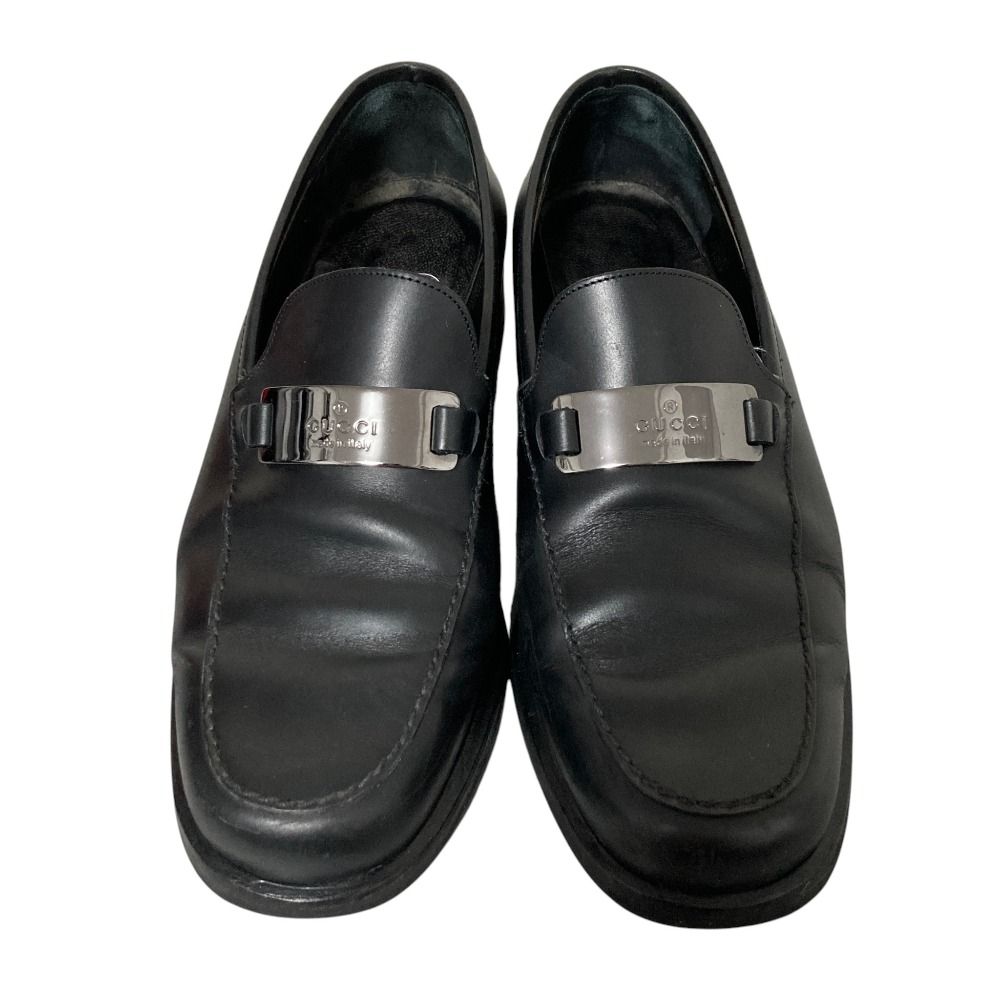 Gucci Silver Plate Leather Loafers Black 36.5 — view 2