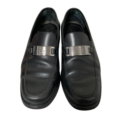 Gucci Silver Plate Leather Loafers Black 36.5 — view 2