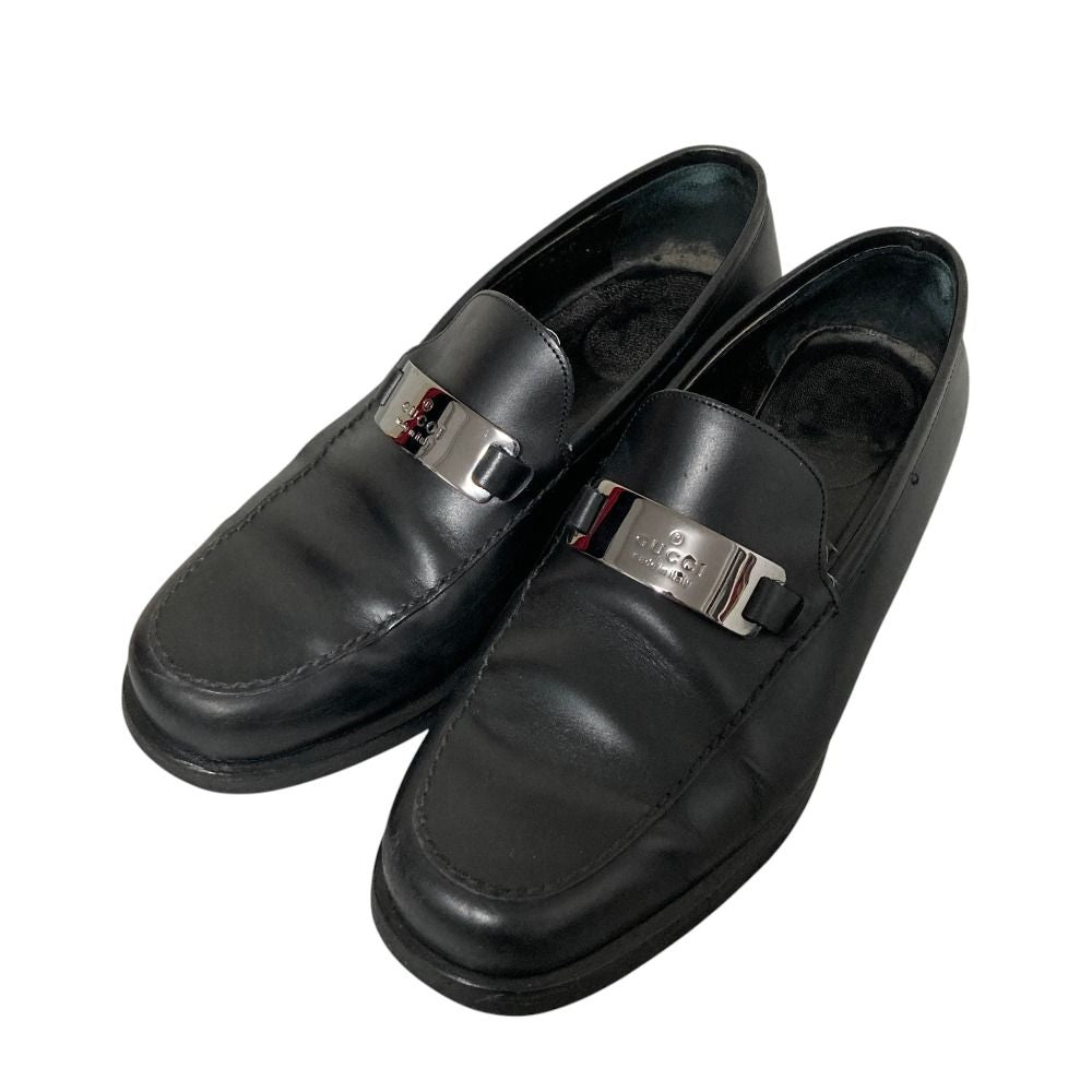 Gucci Silver Plate Leather Loafers Black 36.5