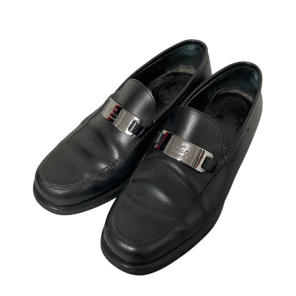 Gucci Silver Plate Leather Loafers Black 36.5