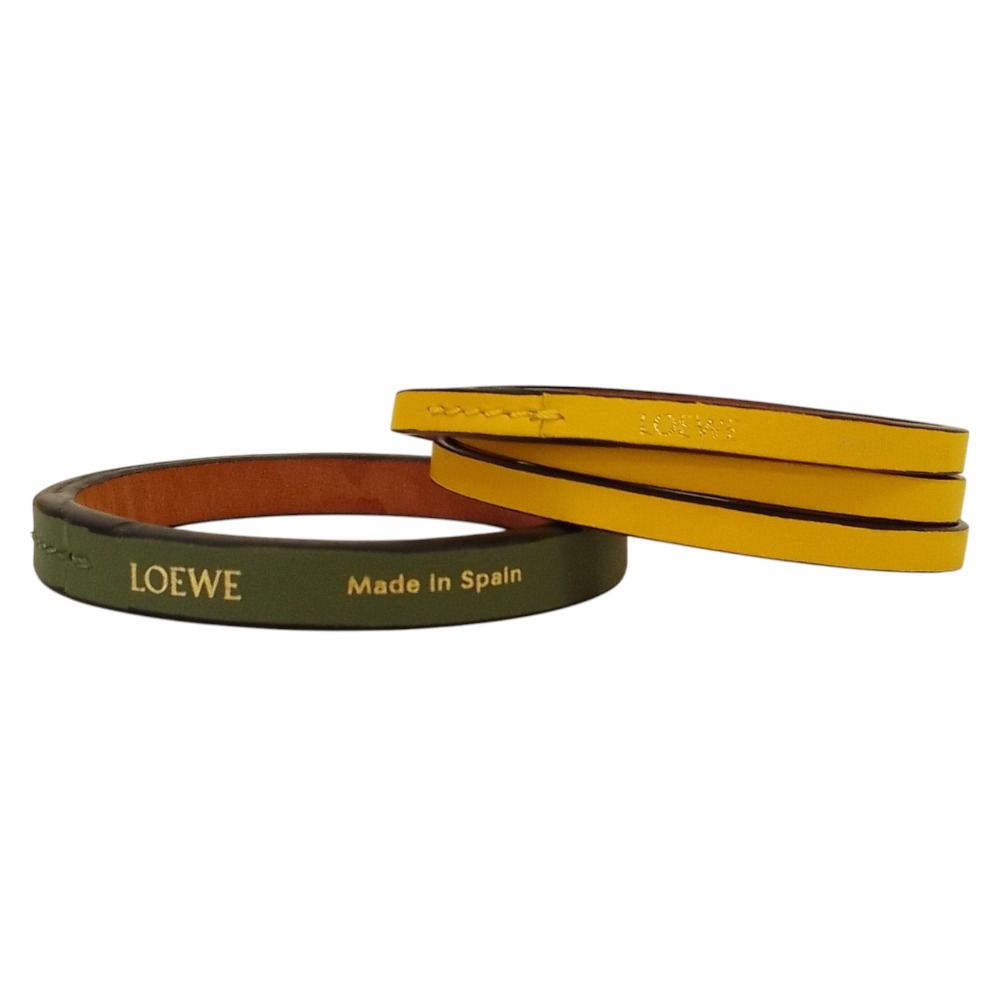 Loewe Leather Double Bangle Set Green Yellow Bracelet