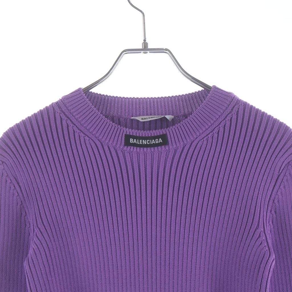 Balenciaga Logo Patch Crew Neck Rib Knit Sweater Purple — view 3