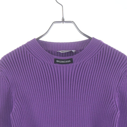Balenciaga Logo Patch Crew Neck Rib Knit Sweater Purple — view 3