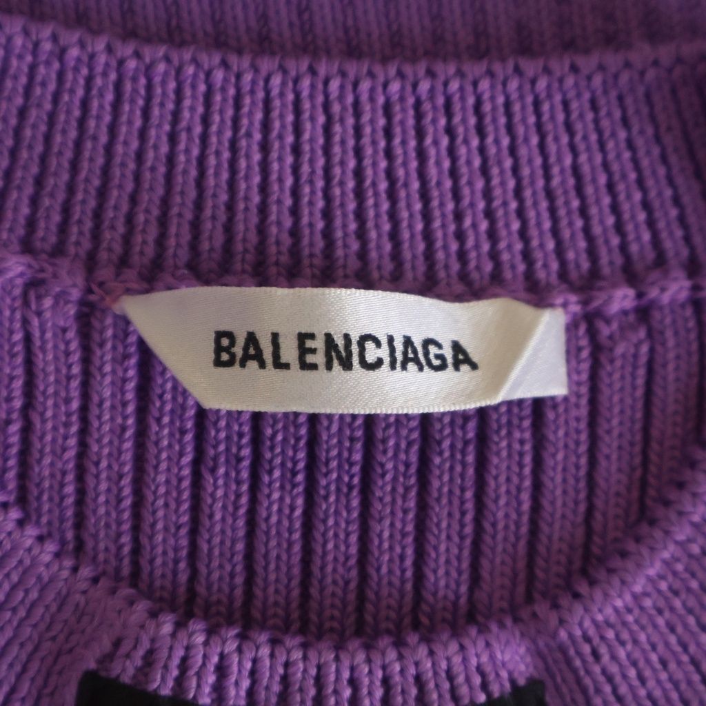Balenciaga Logo Patch Crew Neck Rib Knit Sweater Purple — view 6