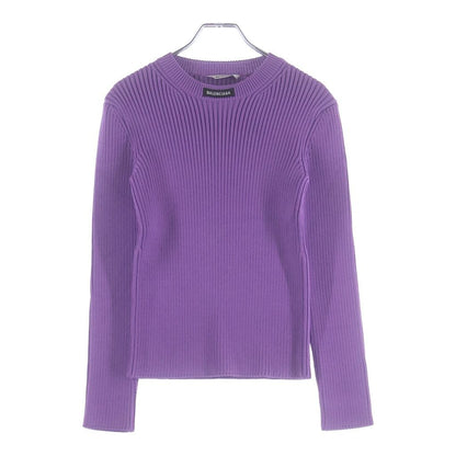 Balenciaga Logo Patch Crew Neck Rib Knit Sweater Purple