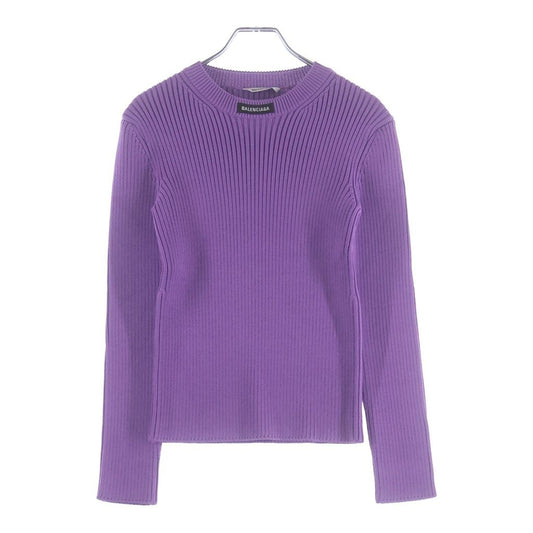 Balenciaga Logo Patch Crew Neck Rib Knit Sweater Purple