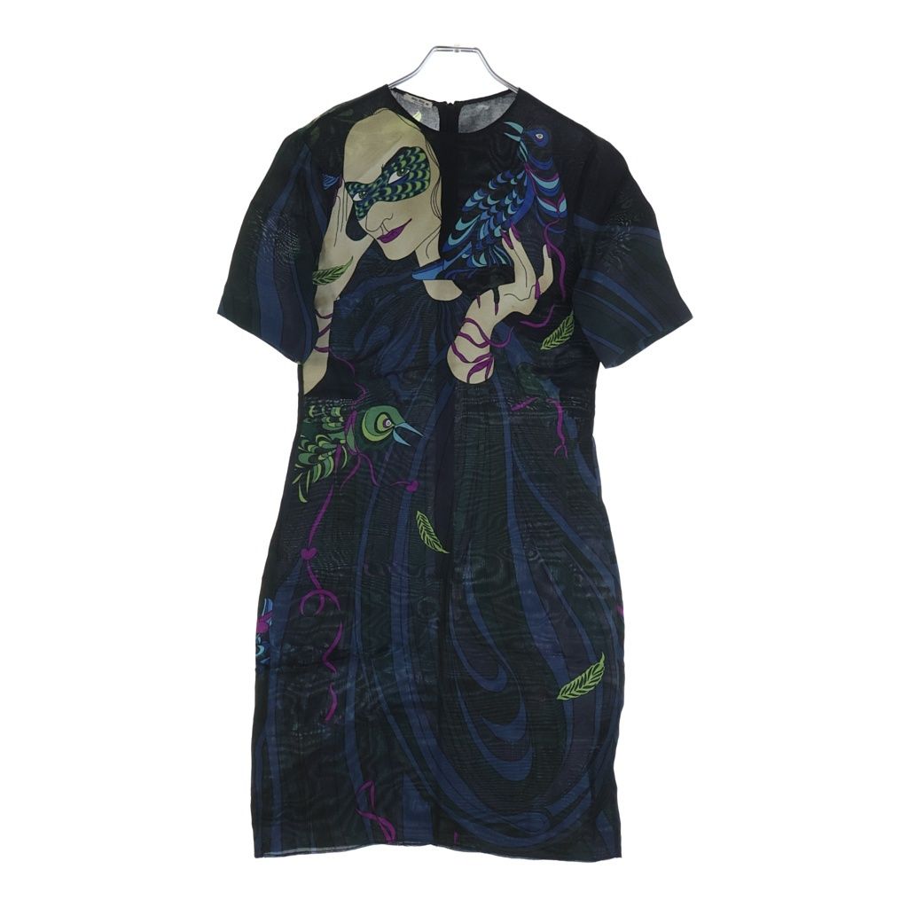 Miu Miu Silk Dress All Over Pattern Black