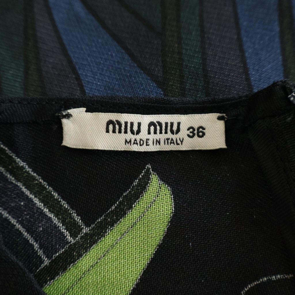 Miu Miu Silk Dress All Over Pattern Black — view 7