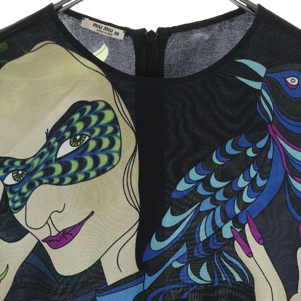 Miu Miu Silk Dress All Over Pattern Black — view 3