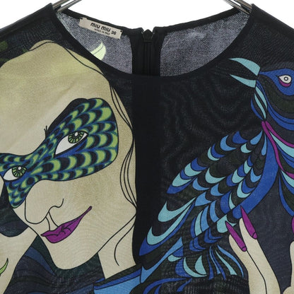 Miu Miu Silk Dress All Over Pattern Black — view 3