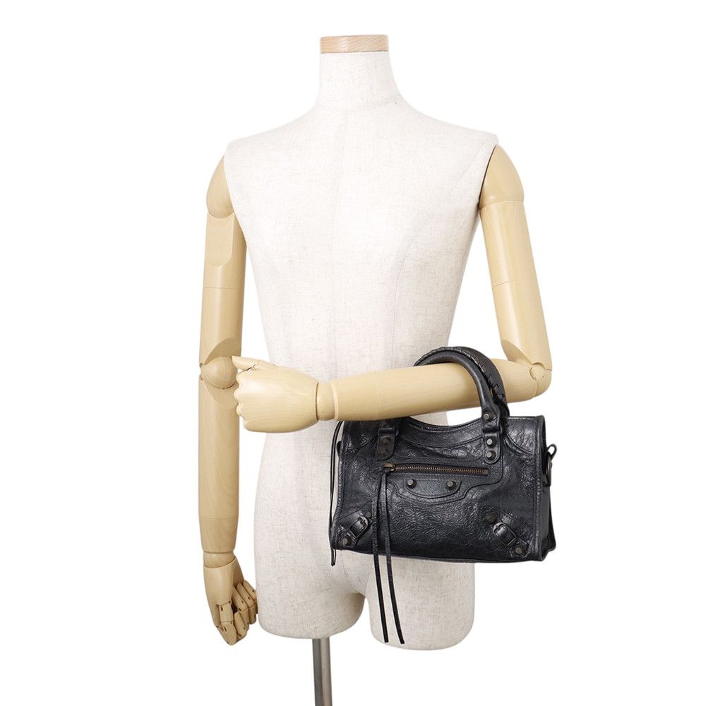Balenciaga Shoulder Bag le City Mini Arena Lambskin 2-Way Black — view 4