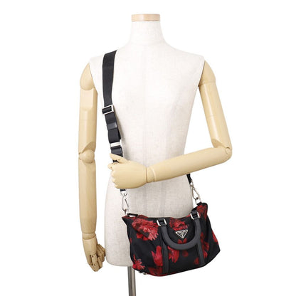 Prada Handbag Flower Motif Nylon 2-Way Shoulder Black — view 5