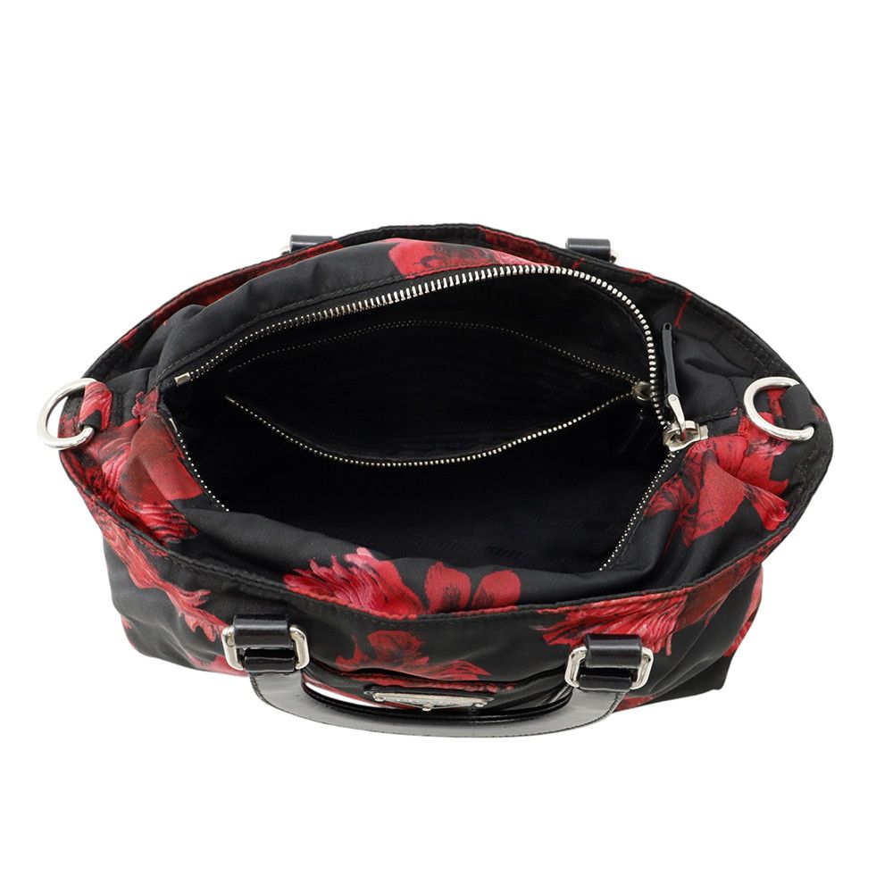 Prada Handbag Flower Motif Nylon 2-Way Shoulder Black — view 6