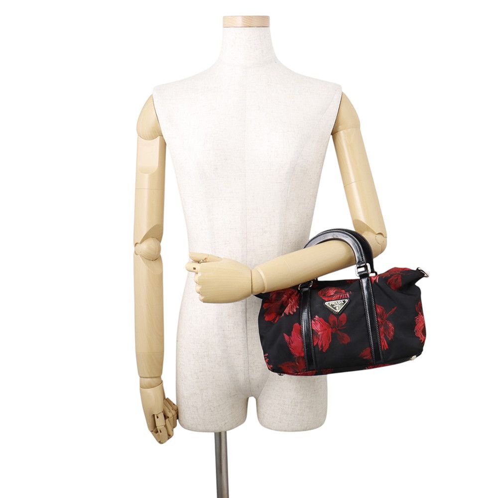 Prada Handbag Flower Motif Nylon 2-Way Shoulder Black — view 4