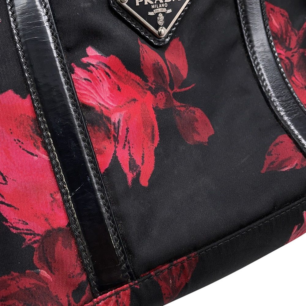 Prada Handbag Flower Motif Nylon 2-Way Shoulder Black — view 7
