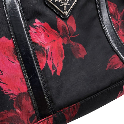 Prada Handbag Flower Motif Nylon 2-Way Shoulder Black — view 7