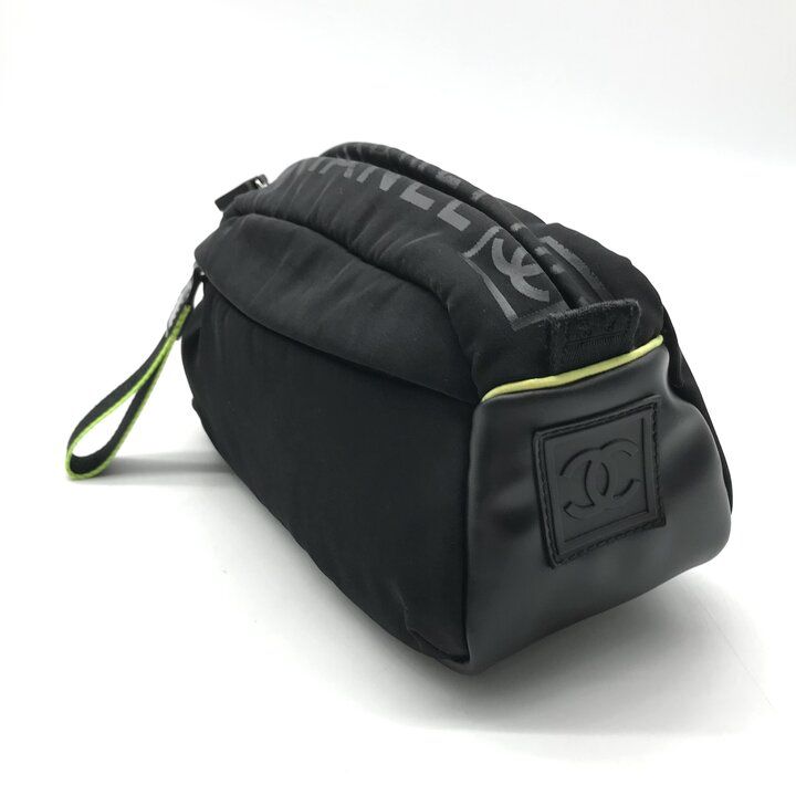 Chanel Sports Line Nylon Pouch Case Black Neon Light Green Clutch Second — view 3