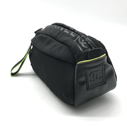 Chanel Sports Line Nylon Pouch Case Black Neon Light Green Clutch Second — view 3