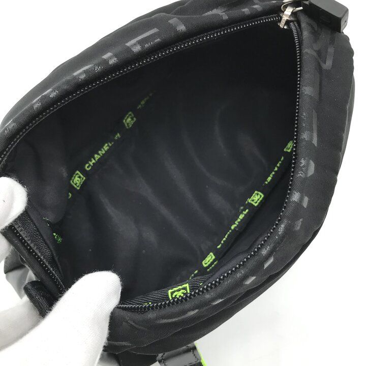Chanel Sports Line Nylon Pouch Case Black Neon Light Green Clutch Second — view 8