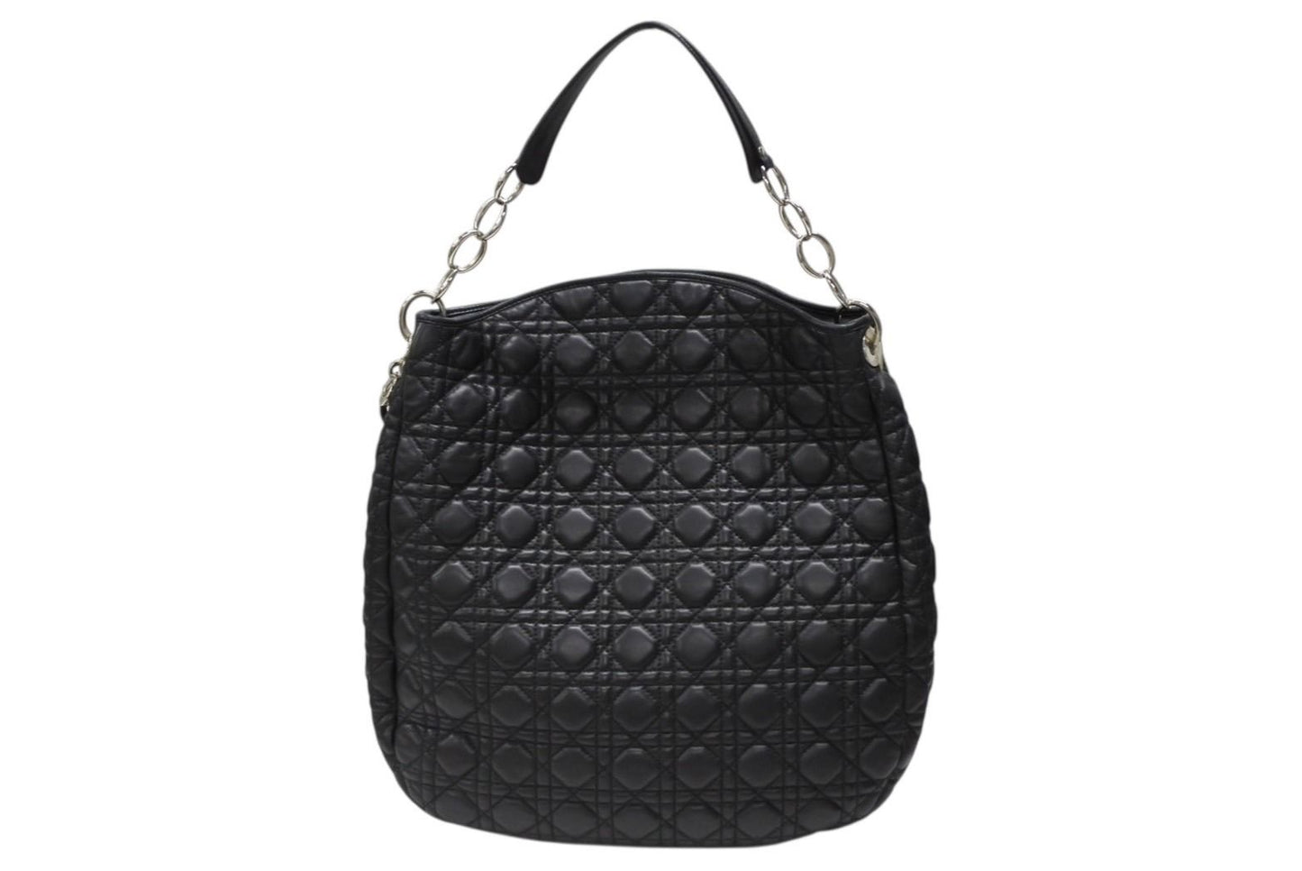 Dior Cannage Shoulder Bag Black Lambskin Silver