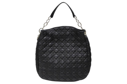 Dior Cannage Shoulder Bag Black Lambskin Silver