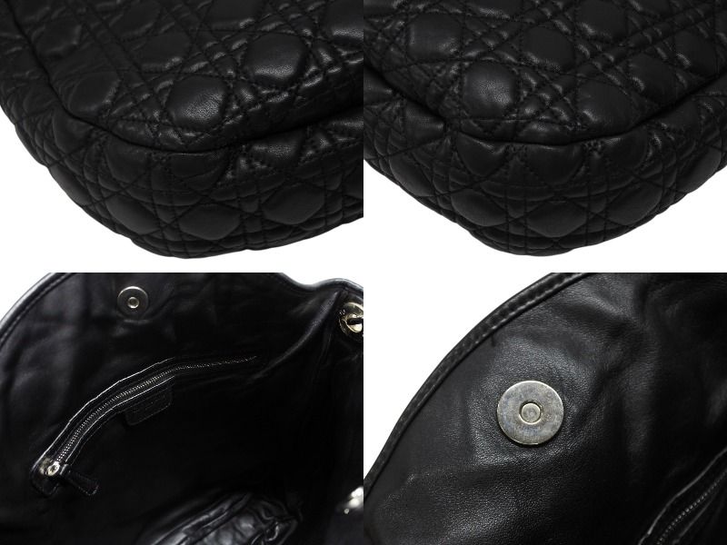 Dior Cannage Shoulder Bag Black Lambskin Silver — view 6