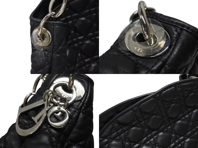 Dior Cannage Shoulder Bag Black Lambskin Silver — view 4