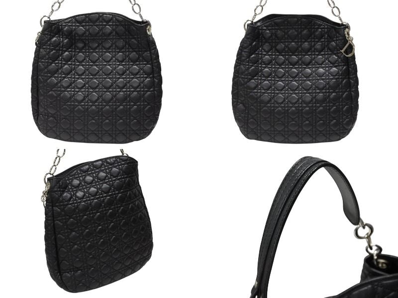 Dior Cannage Shoulder Bag Black Lambskin Silver — view 2