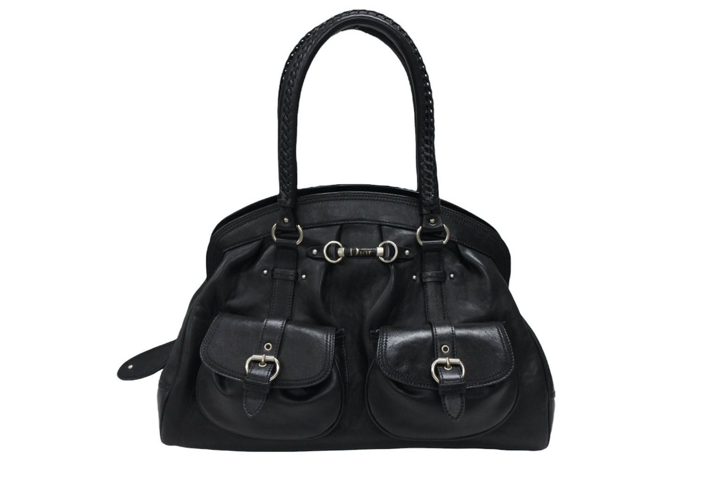 Dior Handbag Leather Black Silver