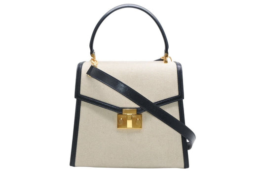 Tiffany & Co 2-Way Bag Canvas Leather Navy Beige Gold HardWear