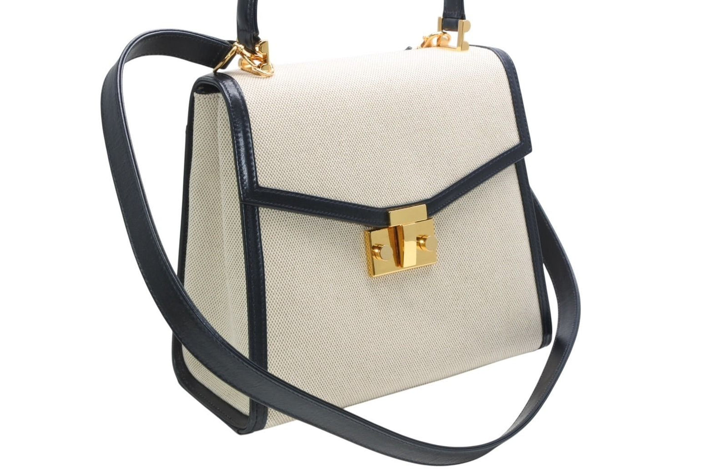Tiffany & Co 2-Way Bag Canvas Leather Navy Beige Gold HardWear — view 3