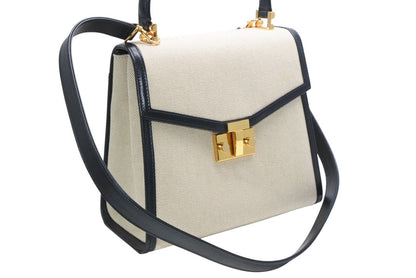 Tiffany & Co 2-Way Bag Canvas Leather Navy Beige Gold HardWear — view 3