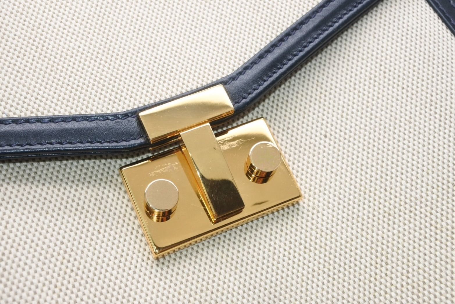 Tiffany & Co 2-Way Bag Canvas Leather Navy Beige Gold HardWear — view 7