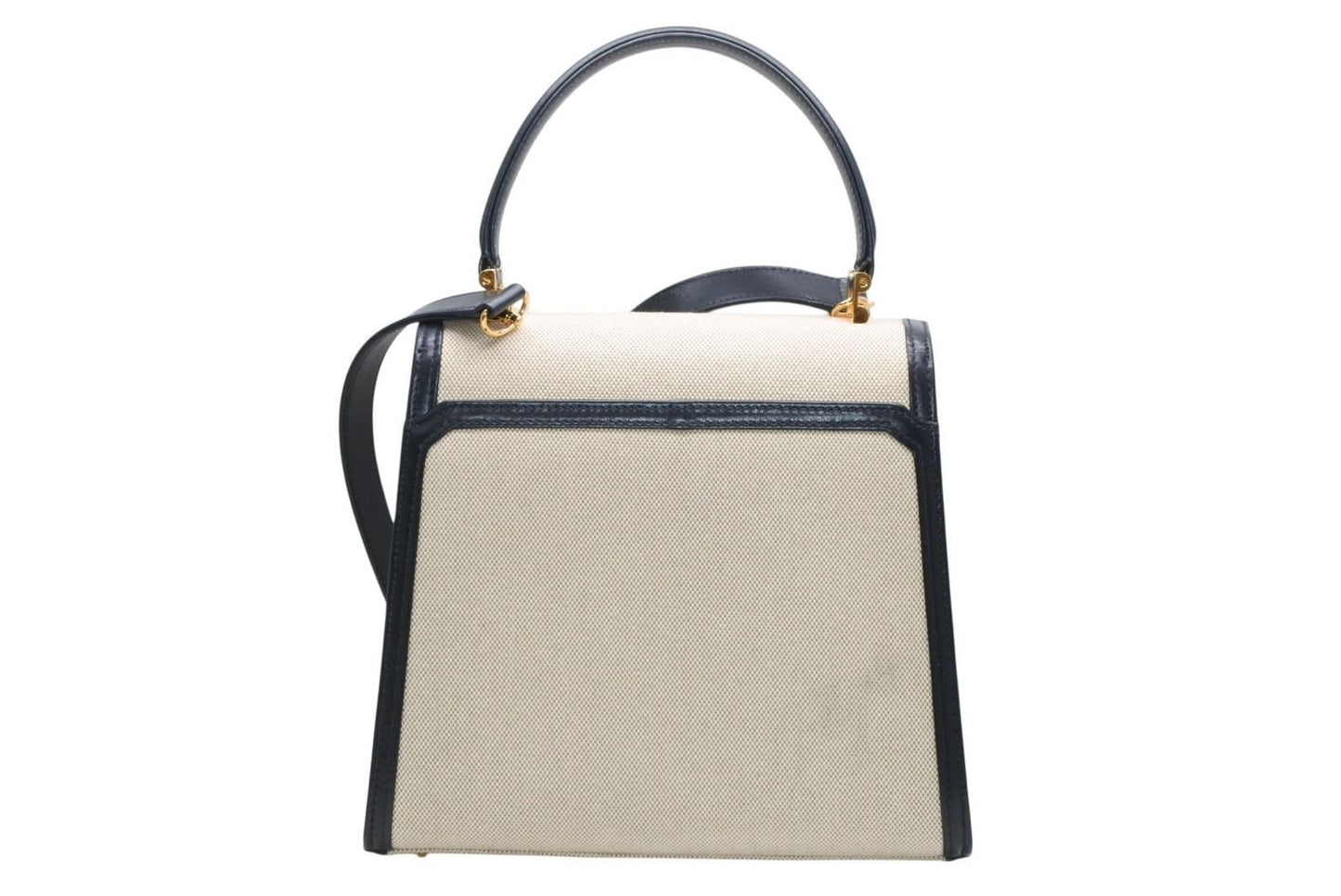 Tiffany & Co 2-Way Bag Canvas Leather Navy Beige Gold HardWear — view 2