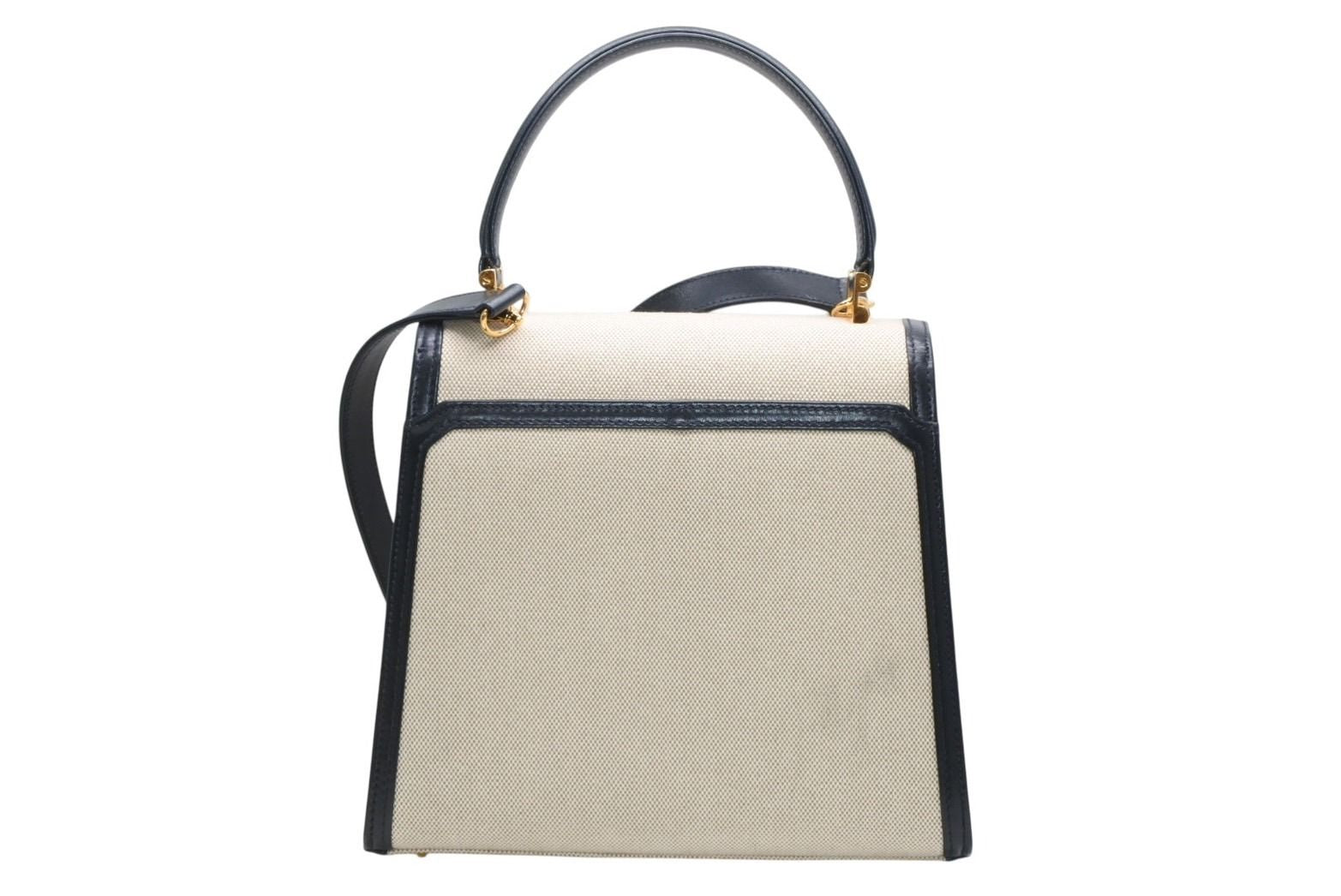 Tiffany & Co 2-Way Bag Canvas Leather Navy Beige Gold HardWear — view 2