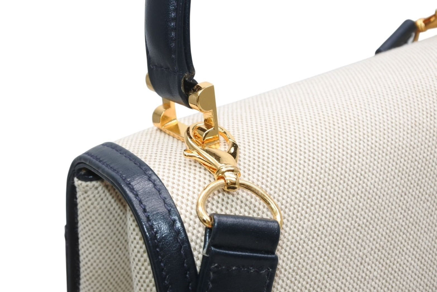 Tiffany & Co 2-Way Bag Canvas Leather Navy Beige Gold HardWear — view 4
