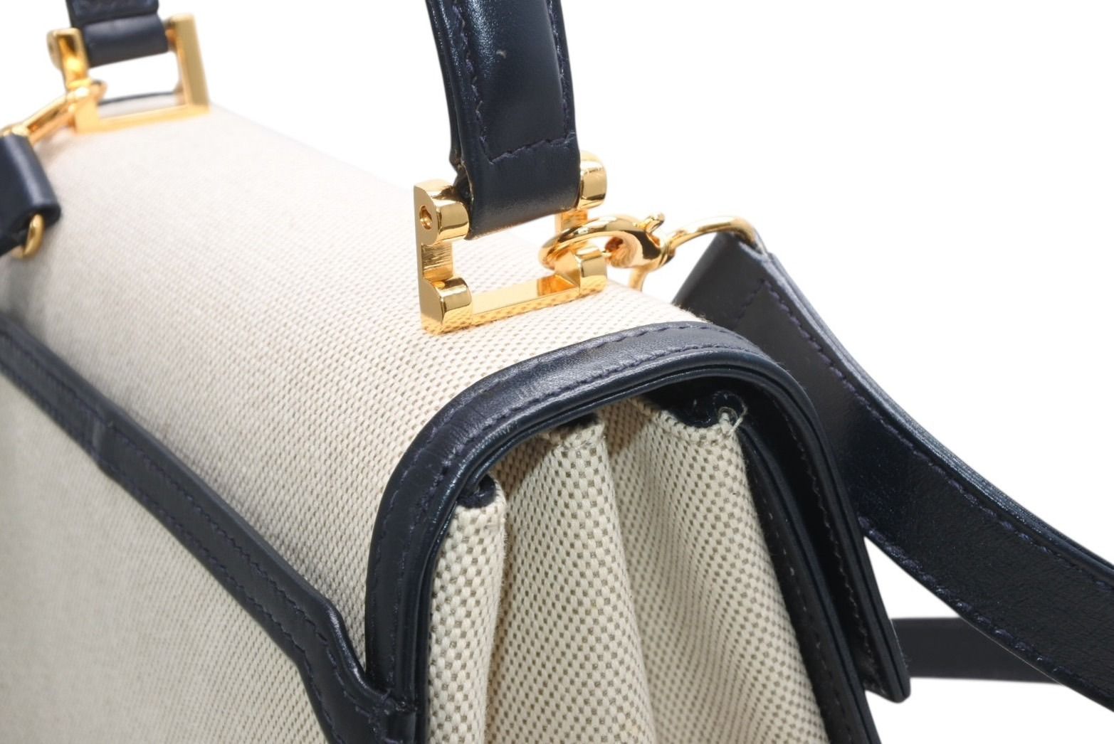 Tiffany & Co 2-Way Bag Canvas Leather Navy Beige Gold HardWear — view 5