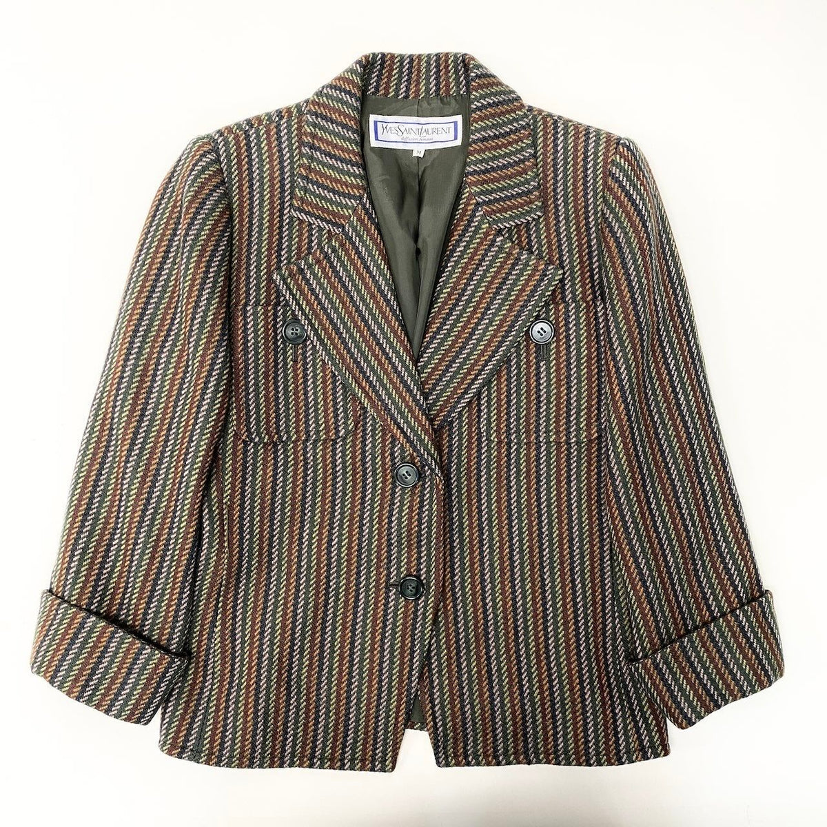 Saint Laurent Tailored Jacket Striped Pattern Embroidery M Multicolor Wool
