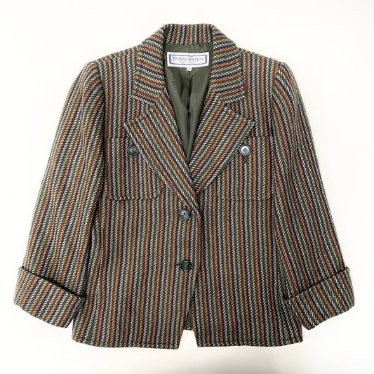 Saint Laurent Tailored Jacket Striped Pattern Embroidery M Multicolor Wool