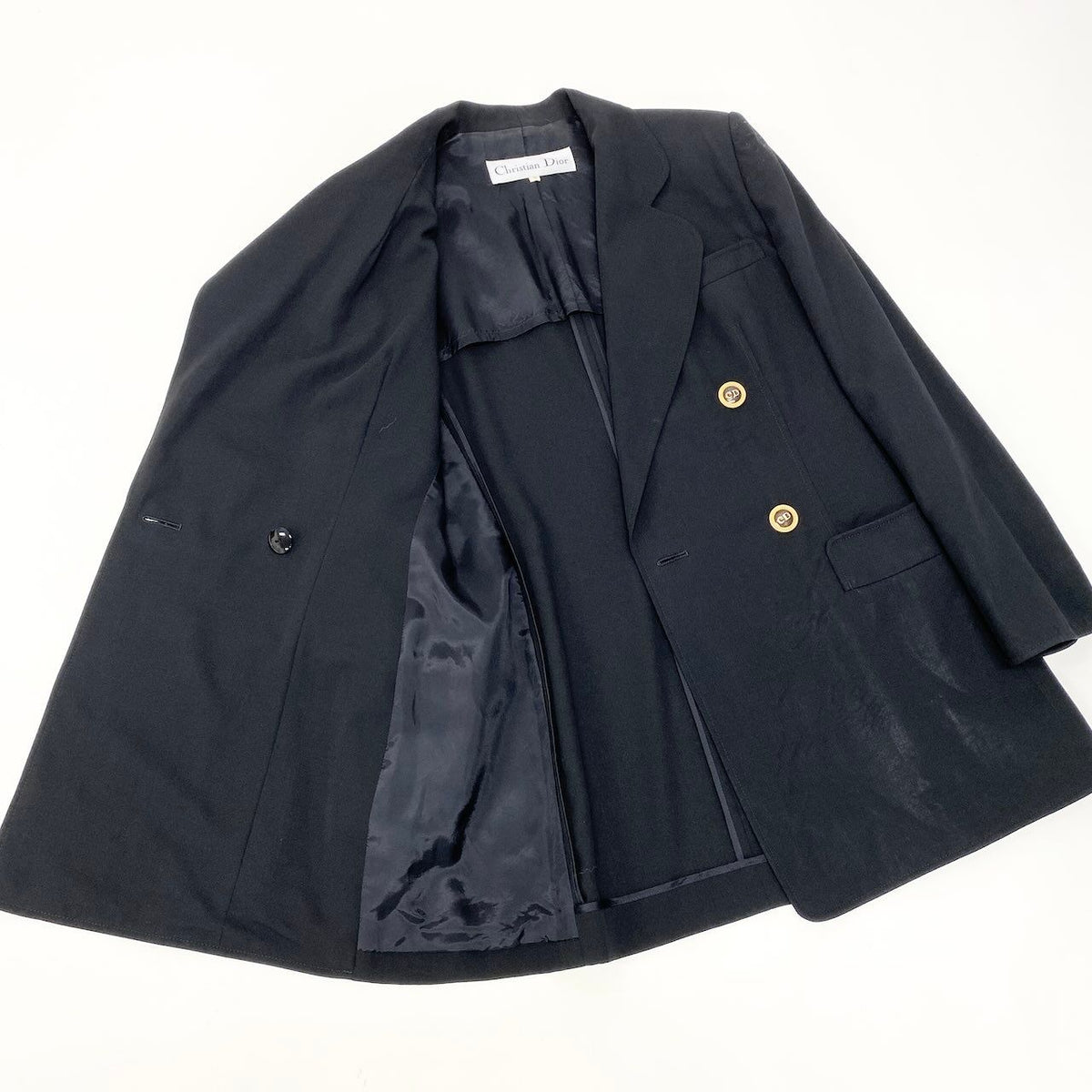 Dior CD Button Terra Jacket Blazer Double Breasted 9 Black Wool — view 7